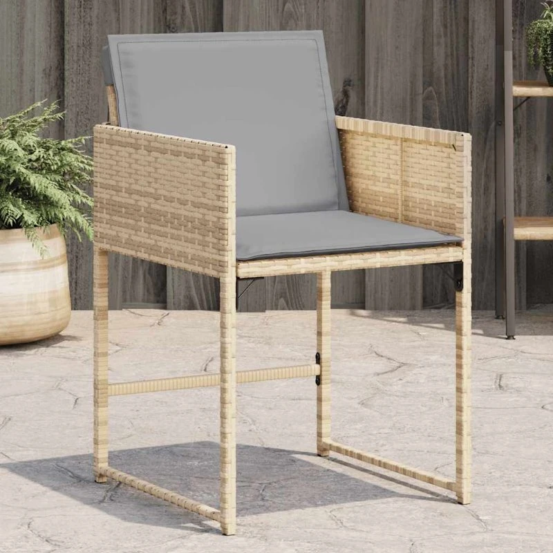 Havestole 4 stk. i polyrattan med hynder, beige