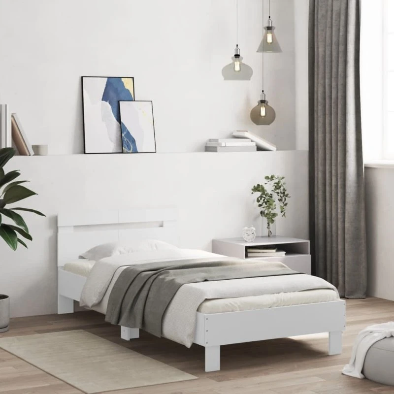 Sengeramme med sengegavl 100x200 cm – hvid konstrueret træ