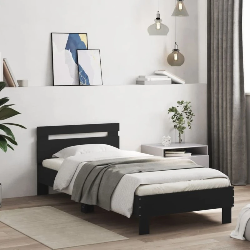 Sengeramme med sengegavl 75x190 cm – sort konstrueret træ