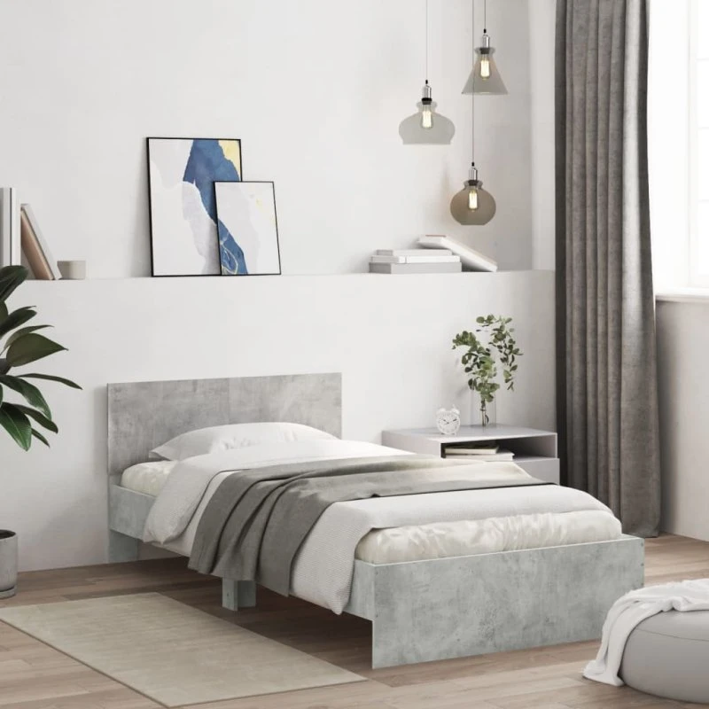 Sengeramme med sengegavl 100x200 cm - betongrå, konstrueret træ