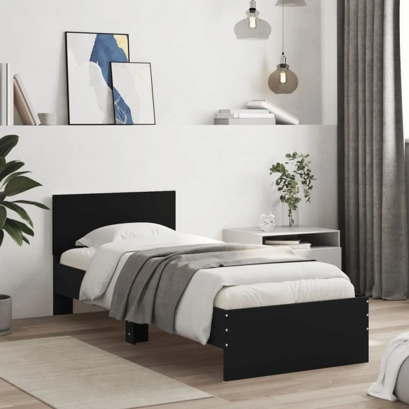 Sengeramme med sengegavl 90x200 cm - Sort konstrueret træ
