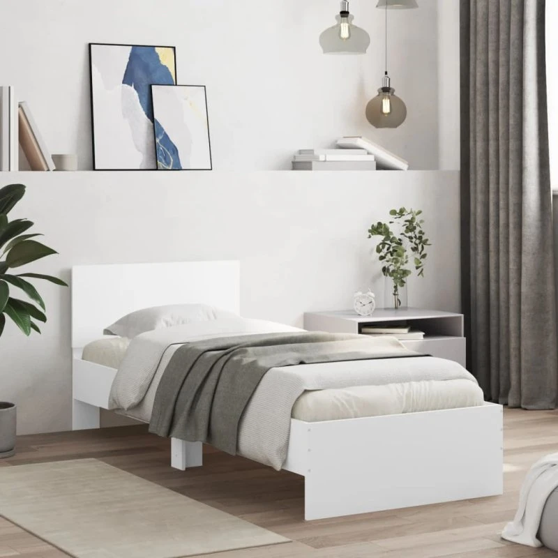 Sengeramme med sengegavl 90x190 cm hvid (konstrueret træ)