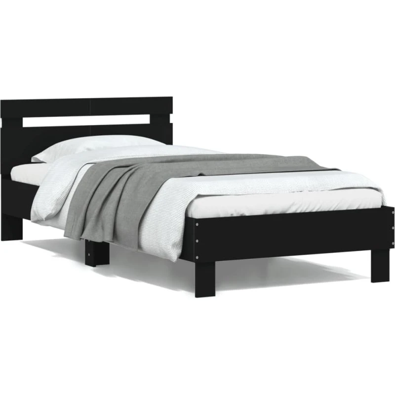 Sengeramme 100x200 cm med LED-sengegavl - Sort