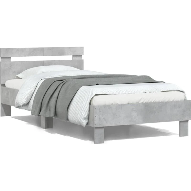 Sengeramme 100x200 med sengegavl og RGB LED – betongrå