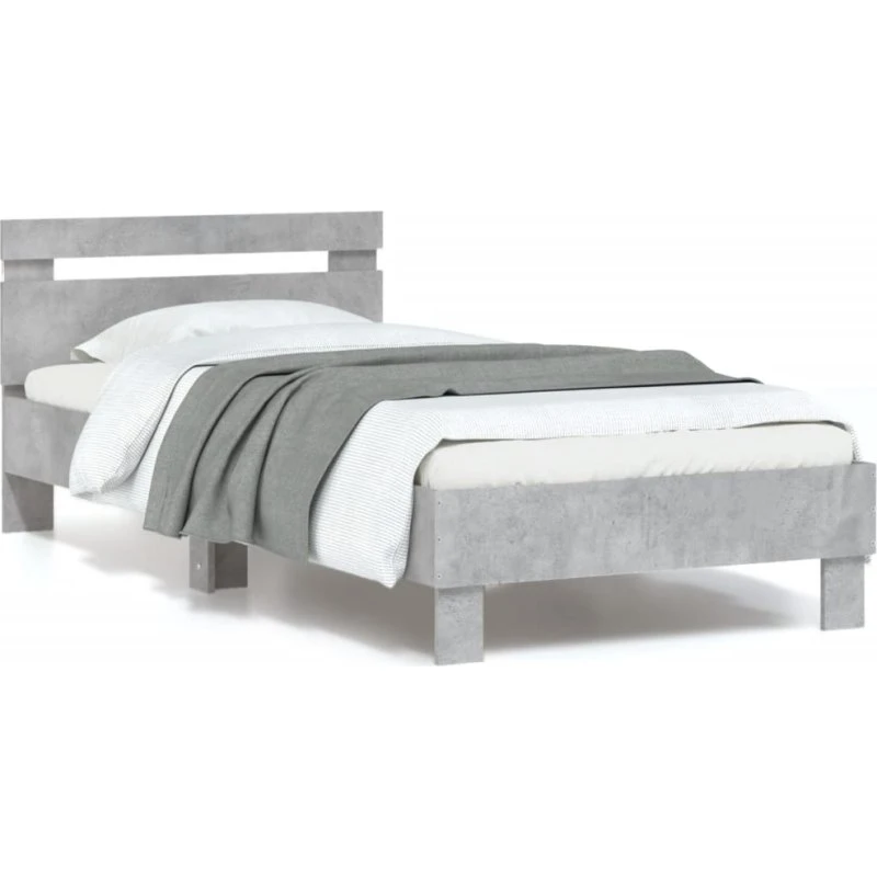 Sengeramme 90x200 med sengegavl og RGB LED - betongrå