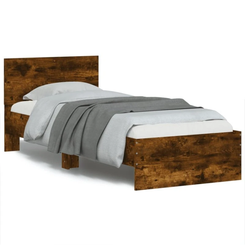 Sengeramme 90x200 med sengegavl og RGB LED – røget egetræ