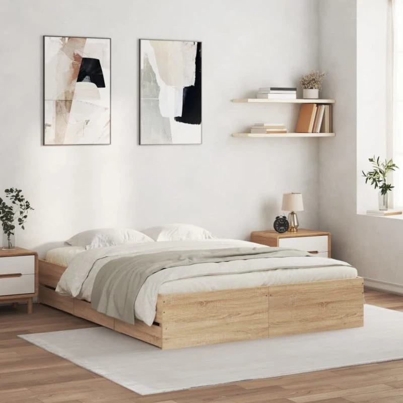 Sengeramme med skuffer 150x200 cm - Sonoma eg