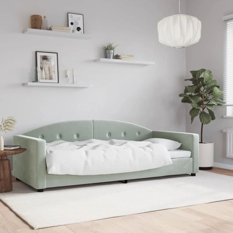 Daybed 90x200 cm velour lysegrå - 2-i-1 sofa og seng