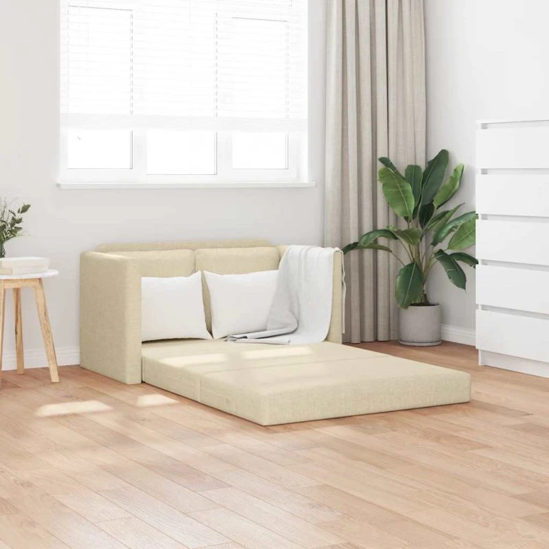 2-i-1 sovesofa i creme stof 112x174x55 cm