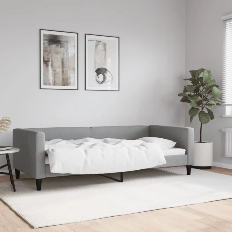 Daybed 90x200 cm i lysegråt stof – sovesofa 2-i-1