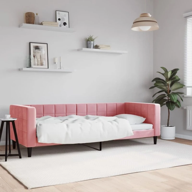 Daybed 80x200 cm velour pink – 2-i-1 sofa og seng