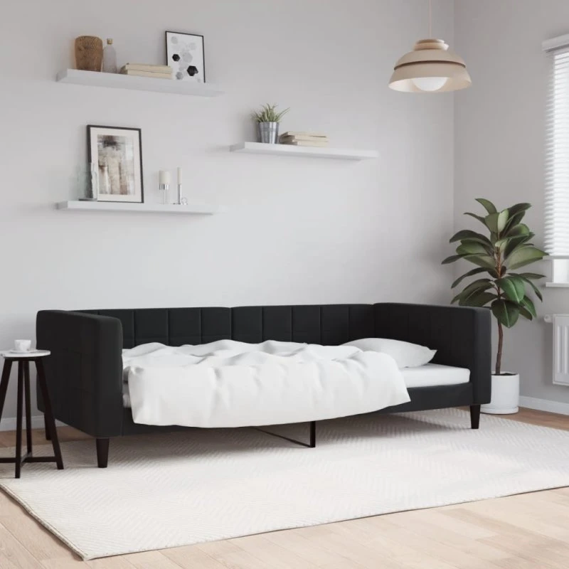Daybed 90x200 cm i sort velour – 2-i-1 sovesofa
