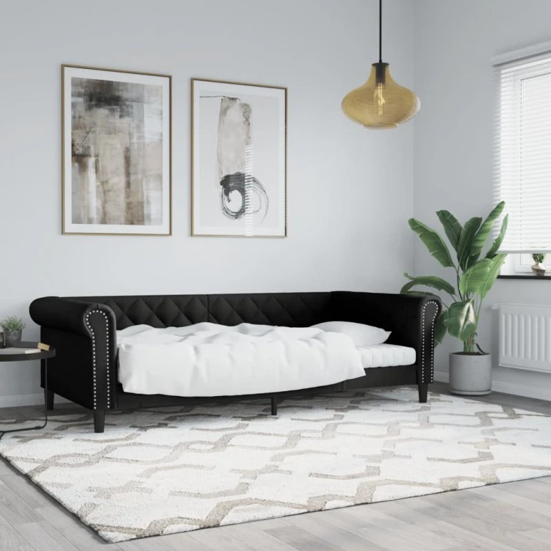 Daybed 90x190 cm i sort kunstlæder - 2-i-1 sovesofa