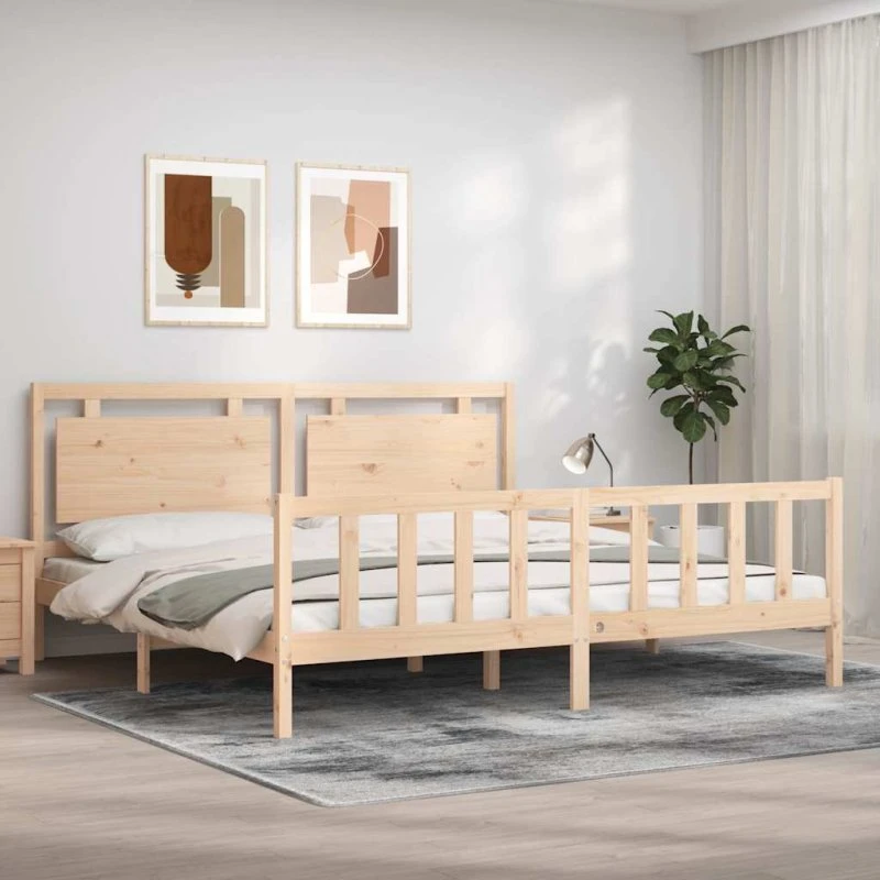 Sengeramme 180x200 cm i massivt fyrretræ med sengegavl