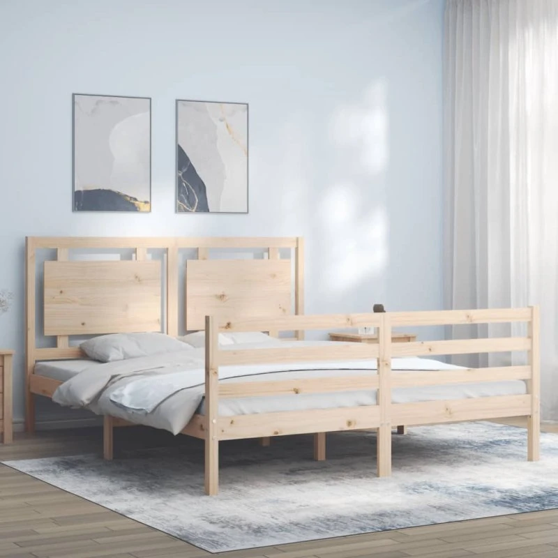 Sengeramme med sengegavl 160x200 cm i massivt fyrretræ