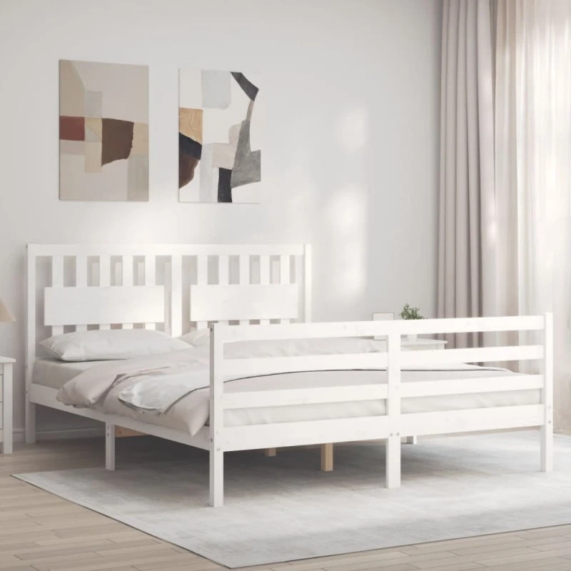 Sengeramme med sengegavl 160x200 cm i massivt fyrretræ