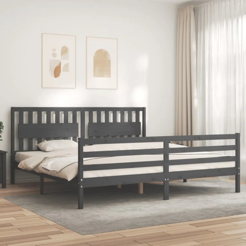 Sengeramme med sengegavl 200x200 cm i massivt fyrretræ