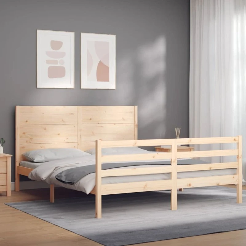 Sengeramme med sengegavl 160x200 cm i massivt fyrretræ