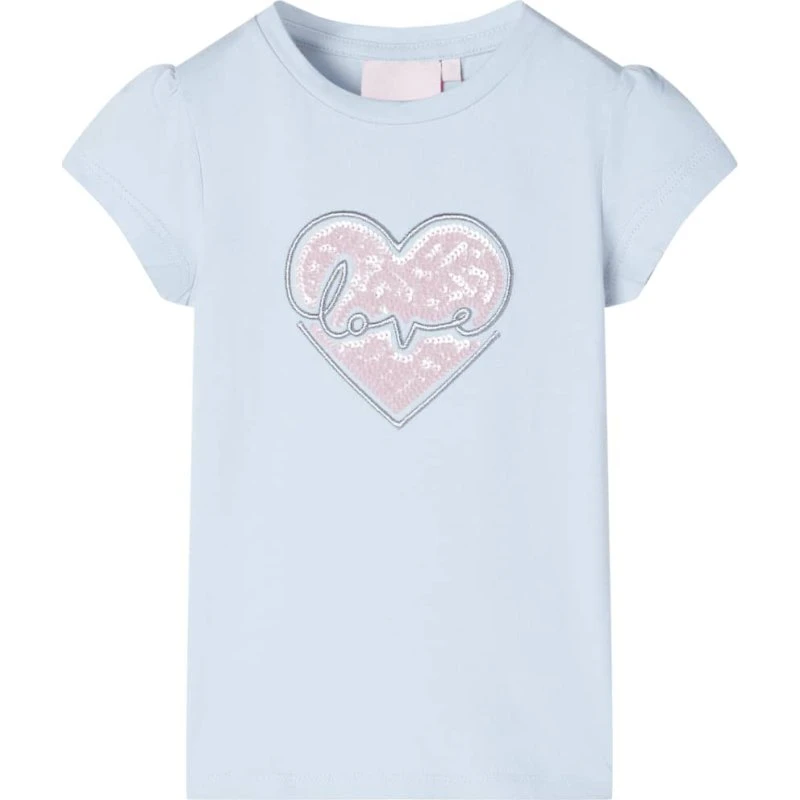 Lyseblå T-shirt til børn str. 140 – kort ærme, rund hals