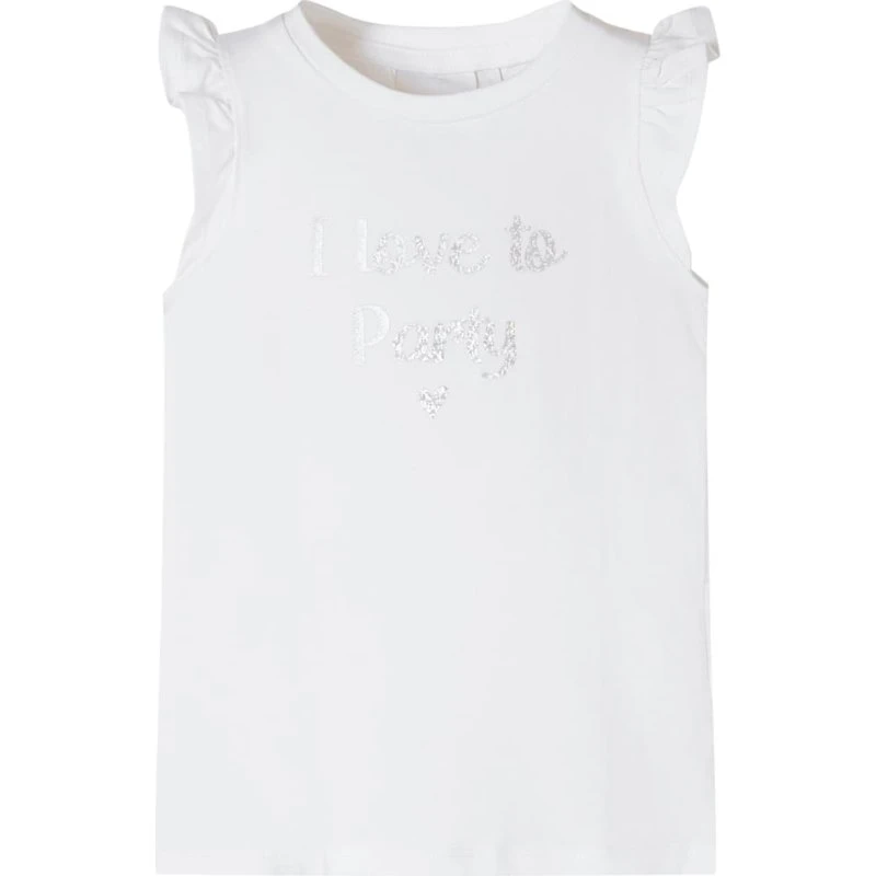 Hvid T-shirt til børn med flæser & glitterprint, str.116