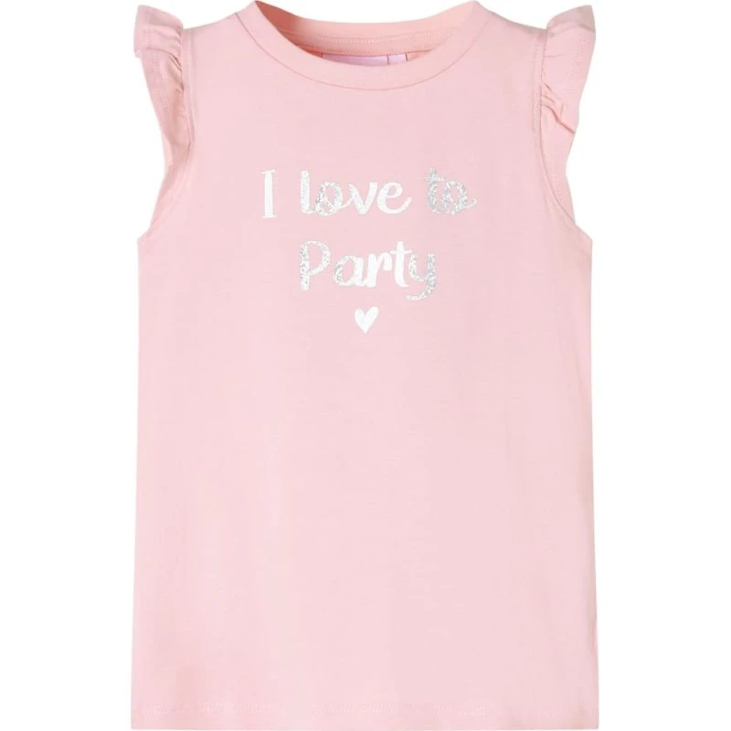 Børne T-shirt str. 140 med flæser og glitter - Lyserød