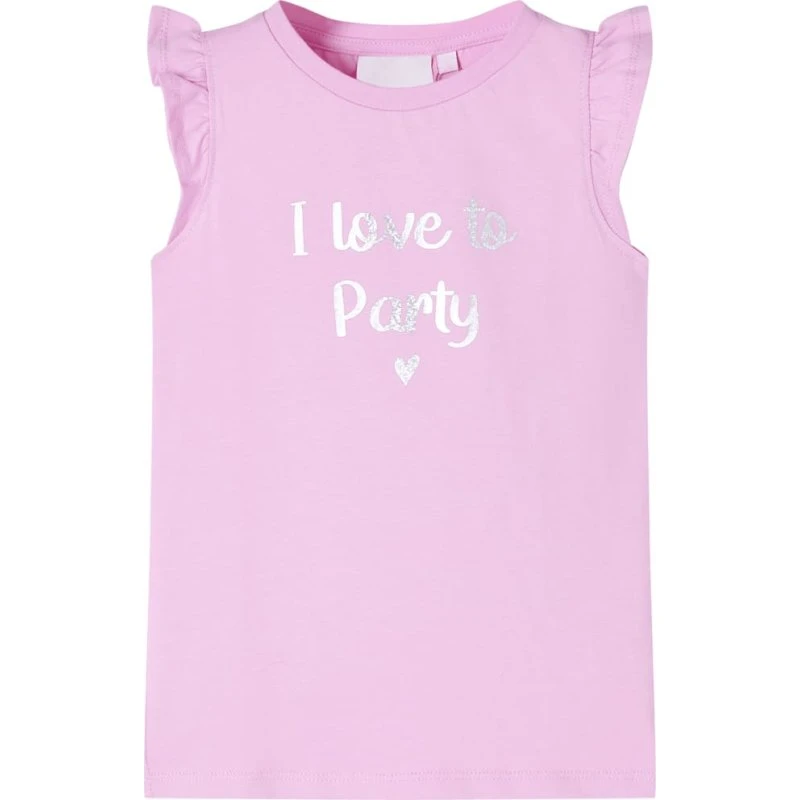 Børne T-shirt med flæser og glimmer, str. 116 – lilla