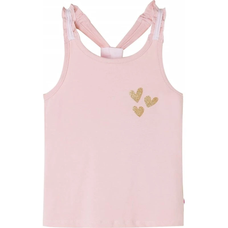 Lyserød tanktop til børn str. 140 med glitterhjerter