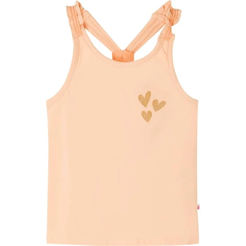 Tanktop til børn str. 128 - lys orange med glitterhjerter