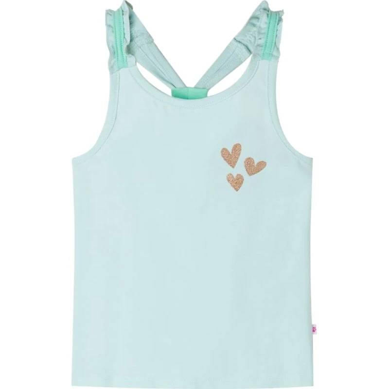 Tanktop børn str. 140 – lys mintgrøn med glitterhjerter