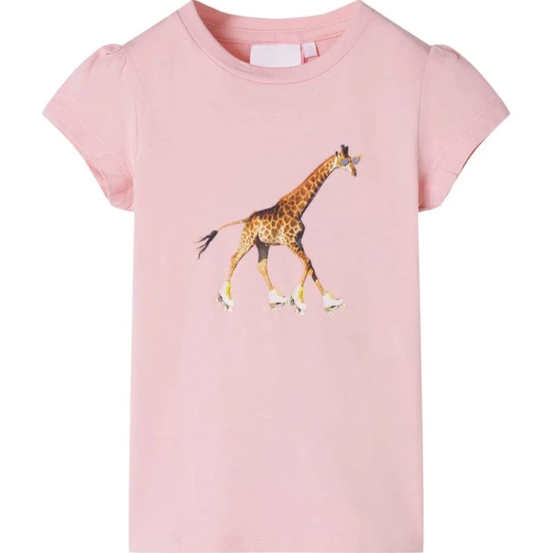 Børne T-shirt lyserød str.116 med girafprint