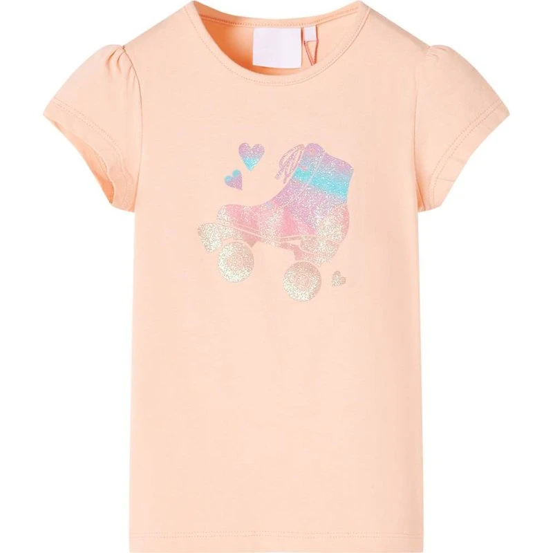 Børne-T-shirt str. 104 – lys orange, rulleskøjteprint