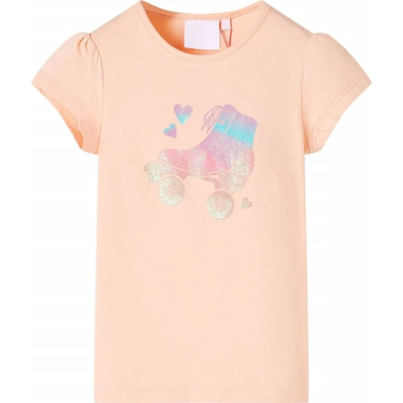 Børne-T-shirt str. 116 lys orange med rulleskøjteprint