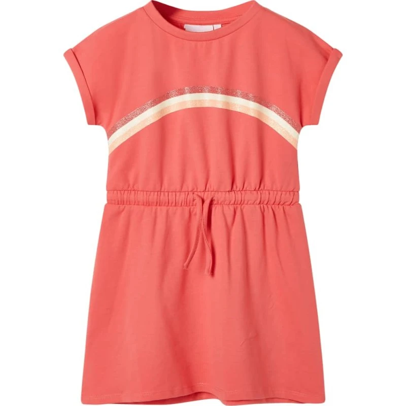 Børnekjole str. 128 i koral med snøre