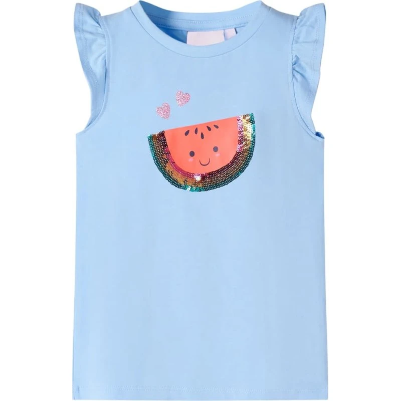 Børne-T-shirt str.128 med flæser lyseblå