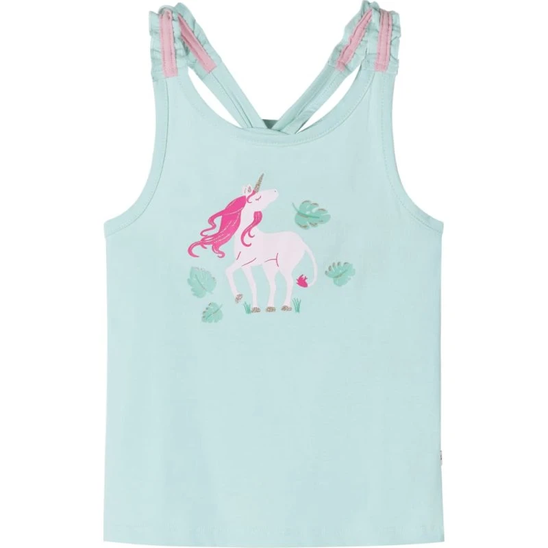 Børne-tanktop str. 116 - Lys mintgrøn med enhjørning