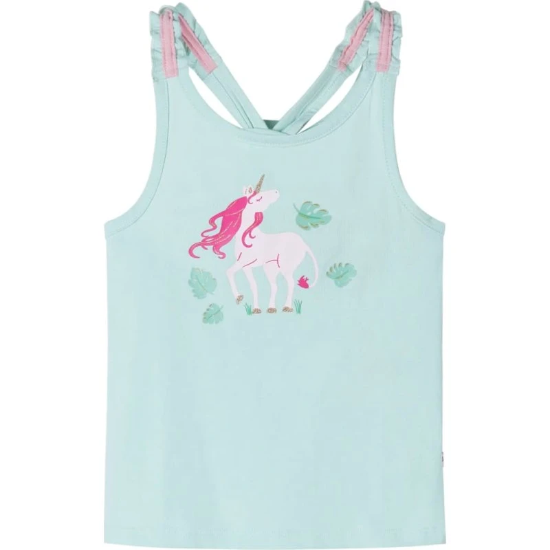 Børne tanktop 140 – lys mintgrøn med enhjørning