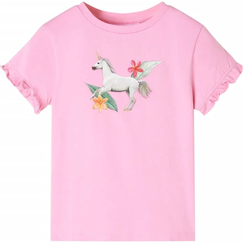 Børne T-shirt str. 92 pink med enhjørning