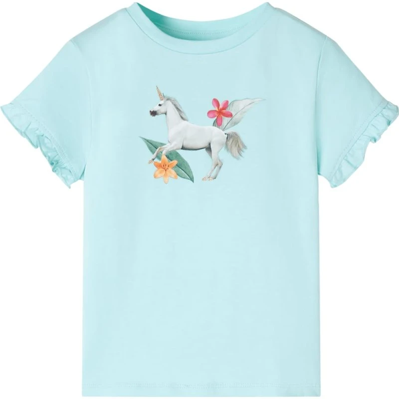 T-shirt børn str.104 aquablå med enhjørning