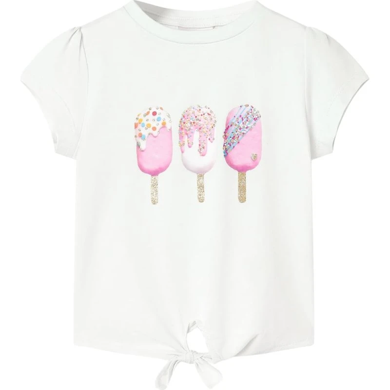 Børne T-shirt str. 116 ecru med is-print