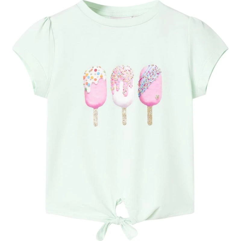 Børne T-shirt str. 116 lys mintgrøn med is-print