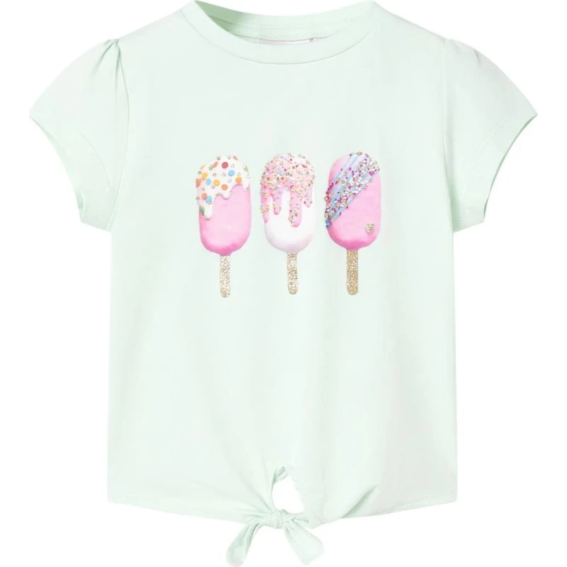 Børne T-shirt str. 140 – Lys mintgrøn med is-print