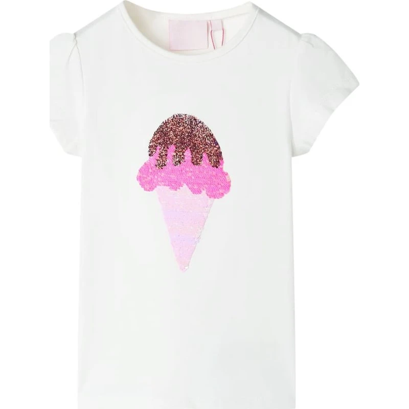 T-shirt til børn str. 104 ecru med vendbare pailletter