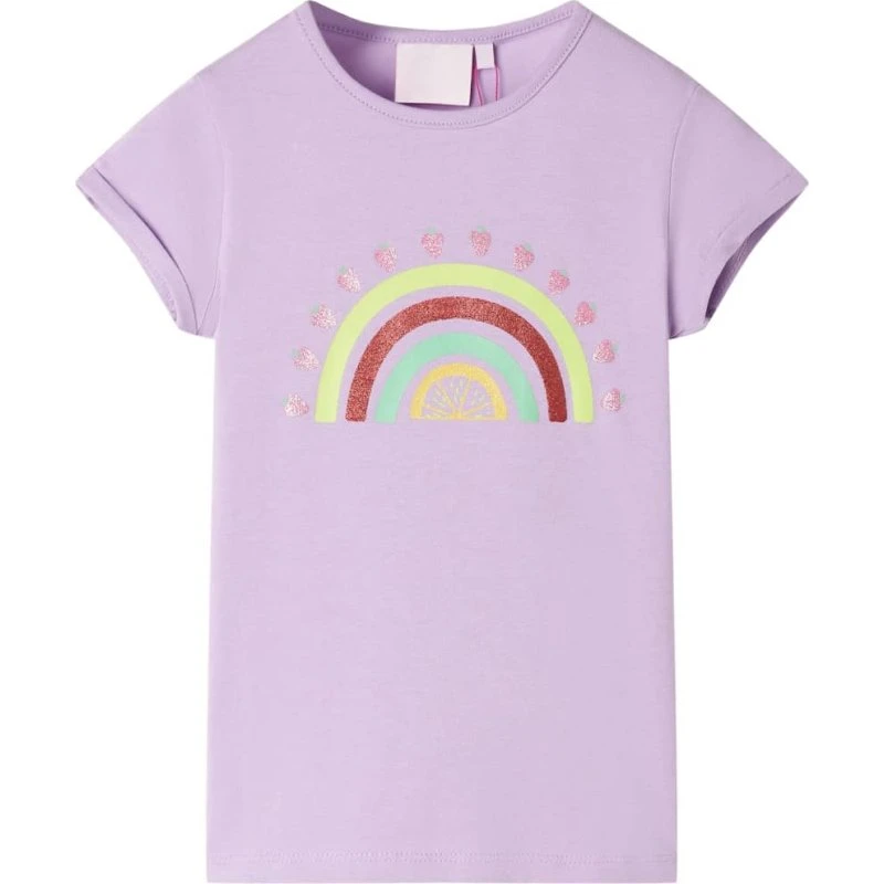 Børne-T-shirt str. 140 i lilla - kortærmet, rund hals