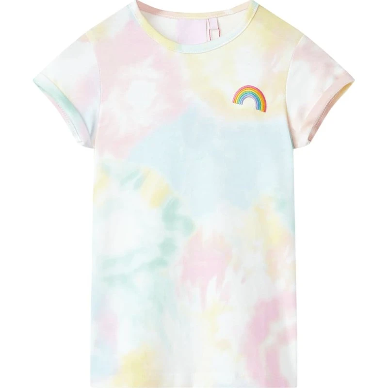 Børne T-shirt str. 128 – kortærmet flerfarvet print