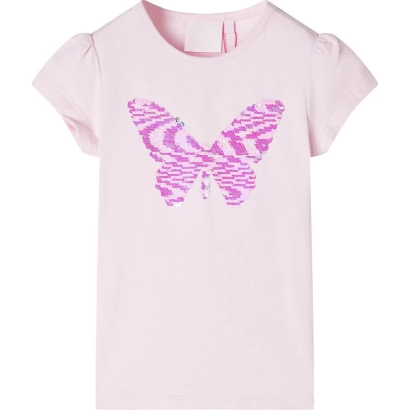 Lyserød børne-T-shirt str. 104 med paillet-sommerfugl