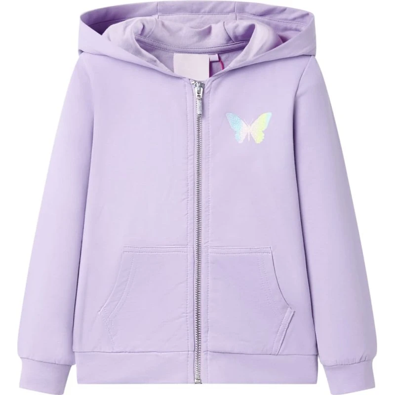 Børne-hættetrøje str. 104 – Lilla lynlås