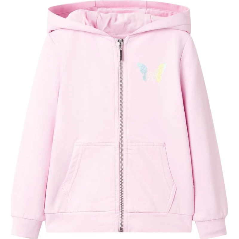 Børne hættetrøje med lynlås og print - Str.116 lyserød