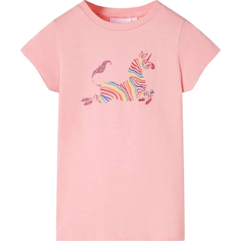 Børne T-shirt str. 116 lyserød med print