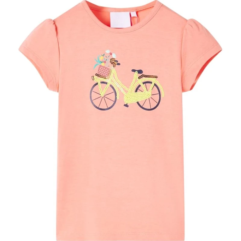 Børne T-shirt koral str. 116 – kort ærme, rund hals