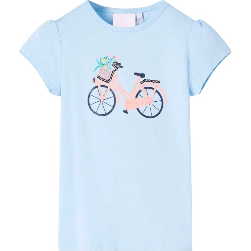 Børne T-shirt str. 116 lyseblå med cykelprint